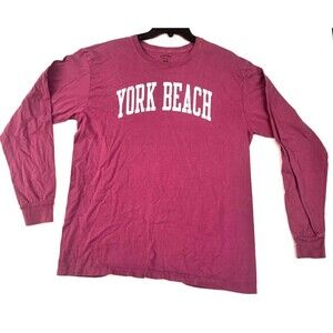 York Beach Men’s Medium Maroon Long-Sleeve T-Shirt Coastal Maine Souvenir Top